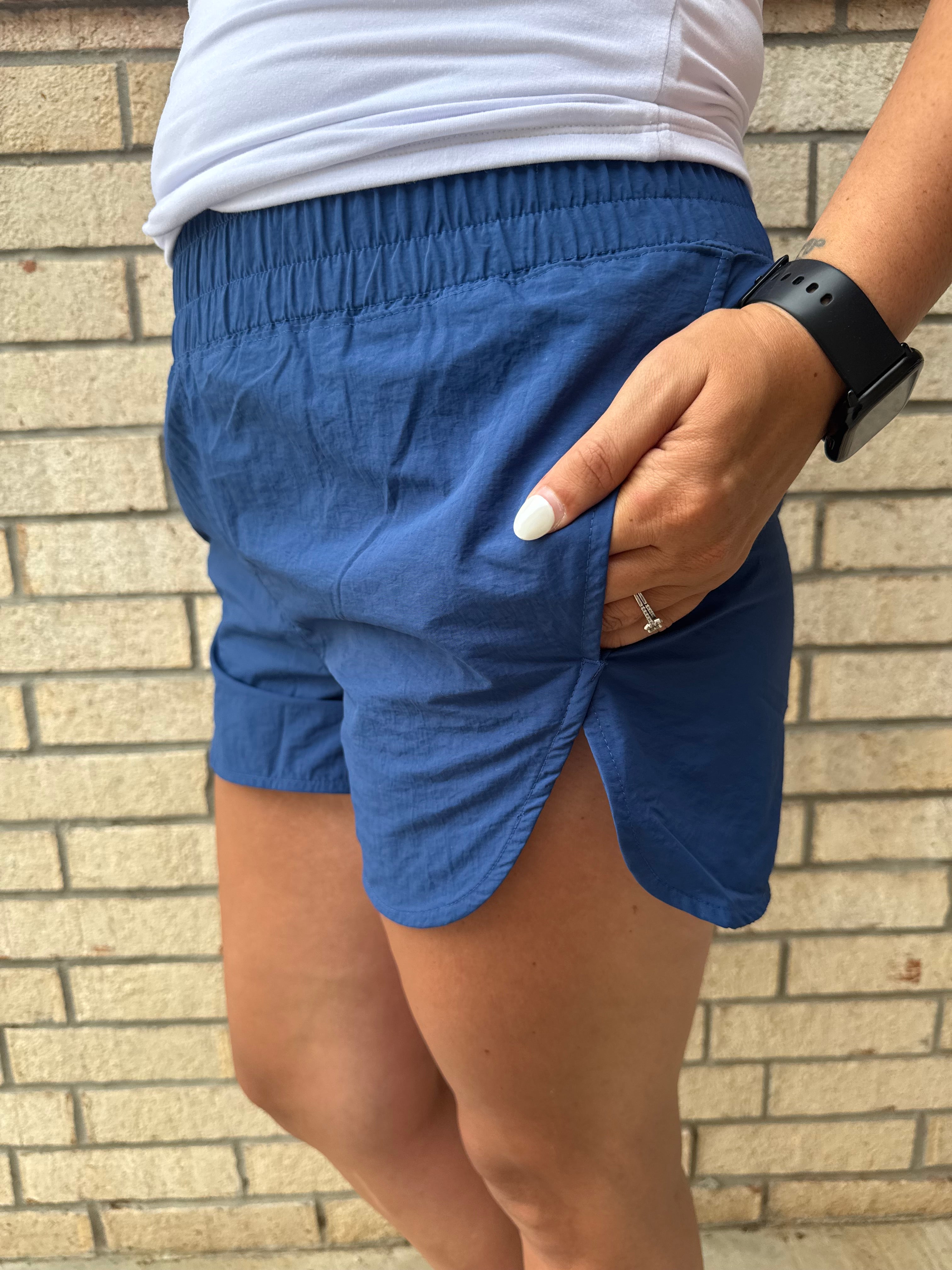 Navy Windbreaker Smocked Waistband Shorts