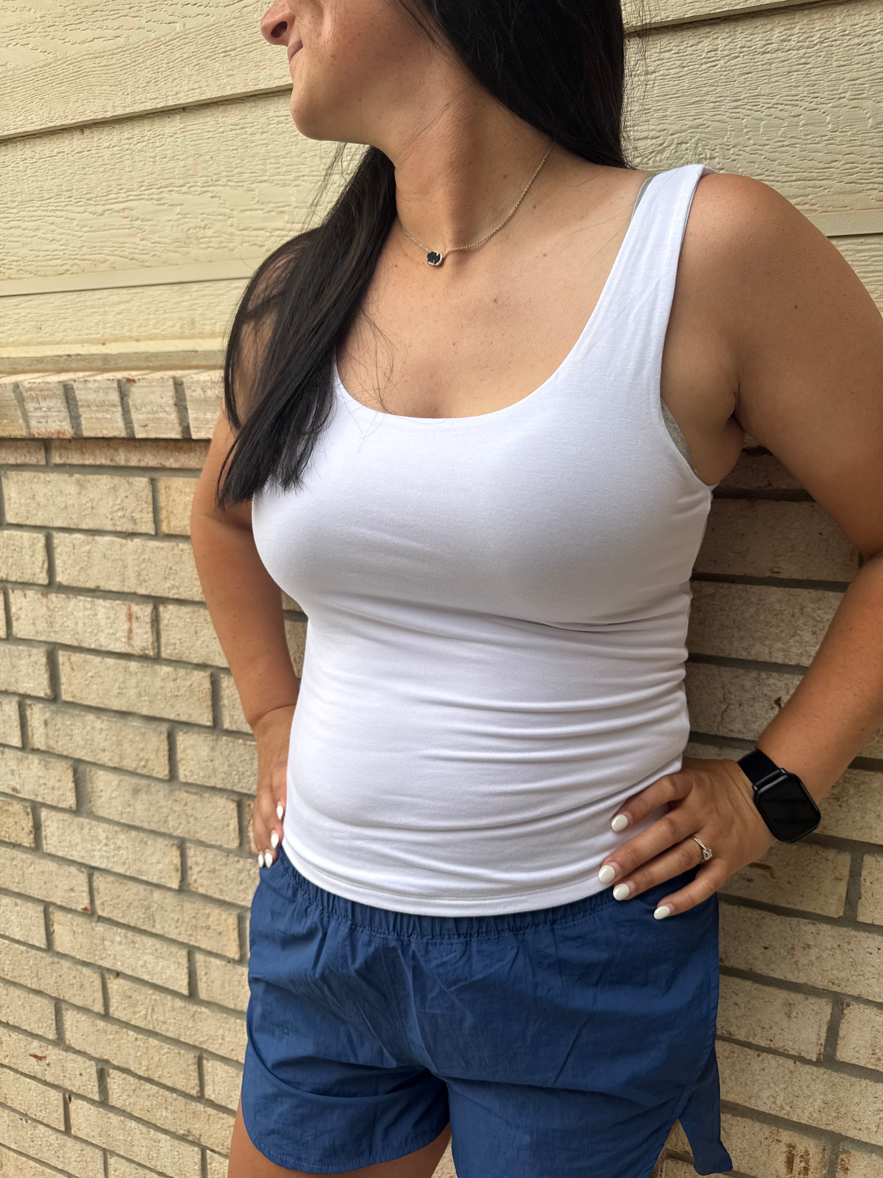 White Double Scoop Tank Top