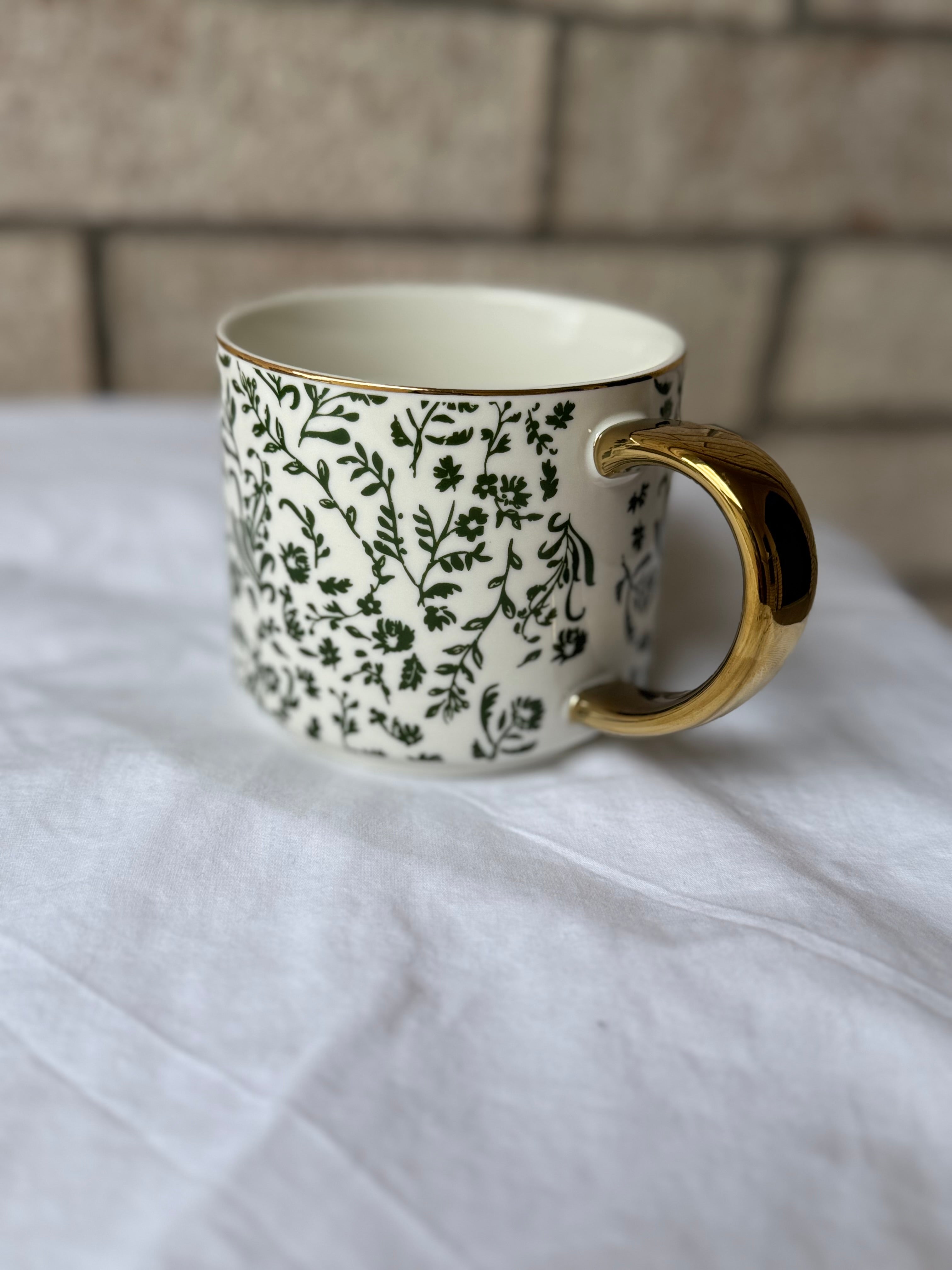 Green Floral Coffee Mug