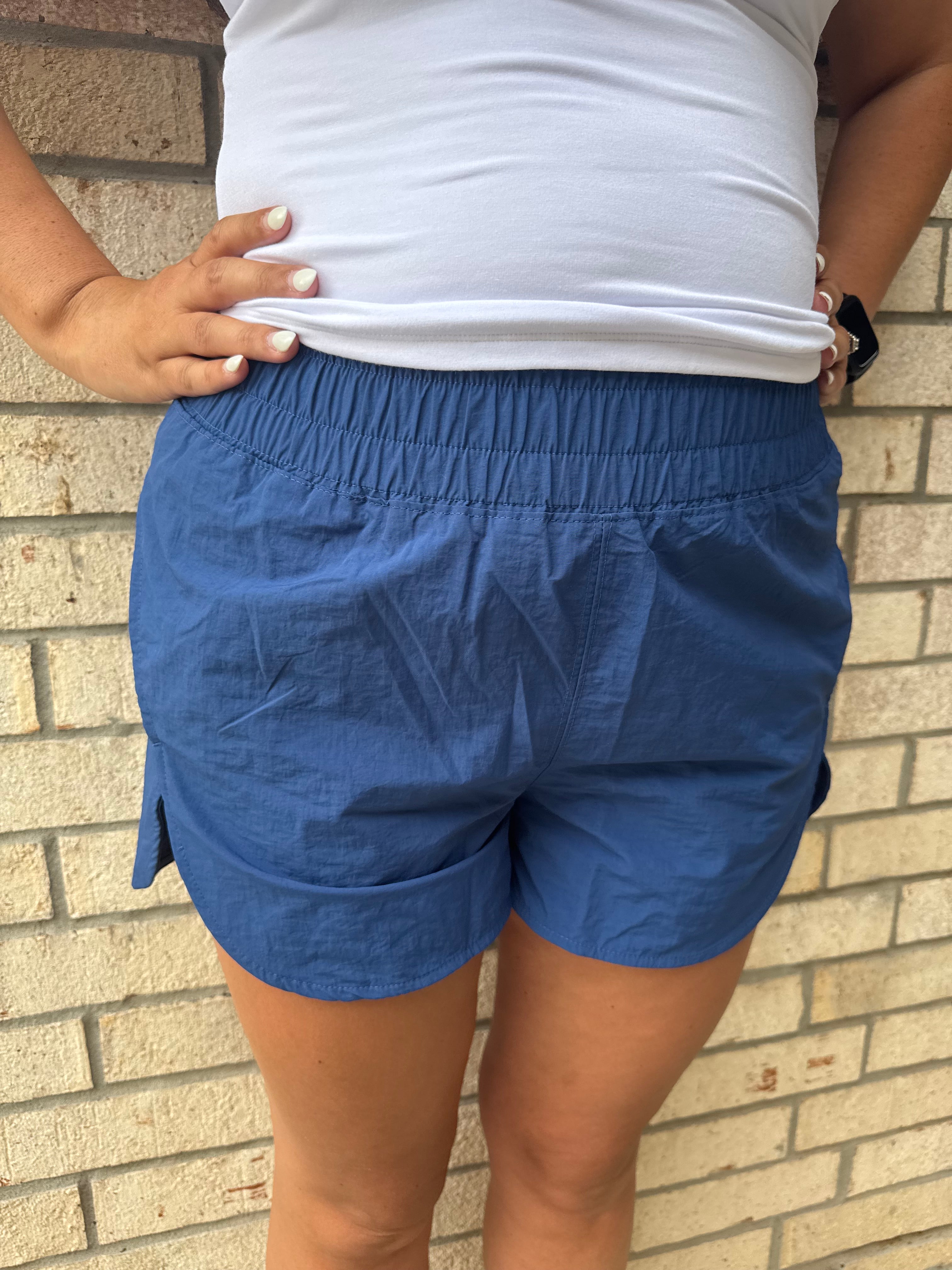Navy Windbreaker Smocked Waistband Shorts