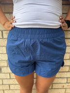 Navy Windbreaker Smocked Waistband Shorts