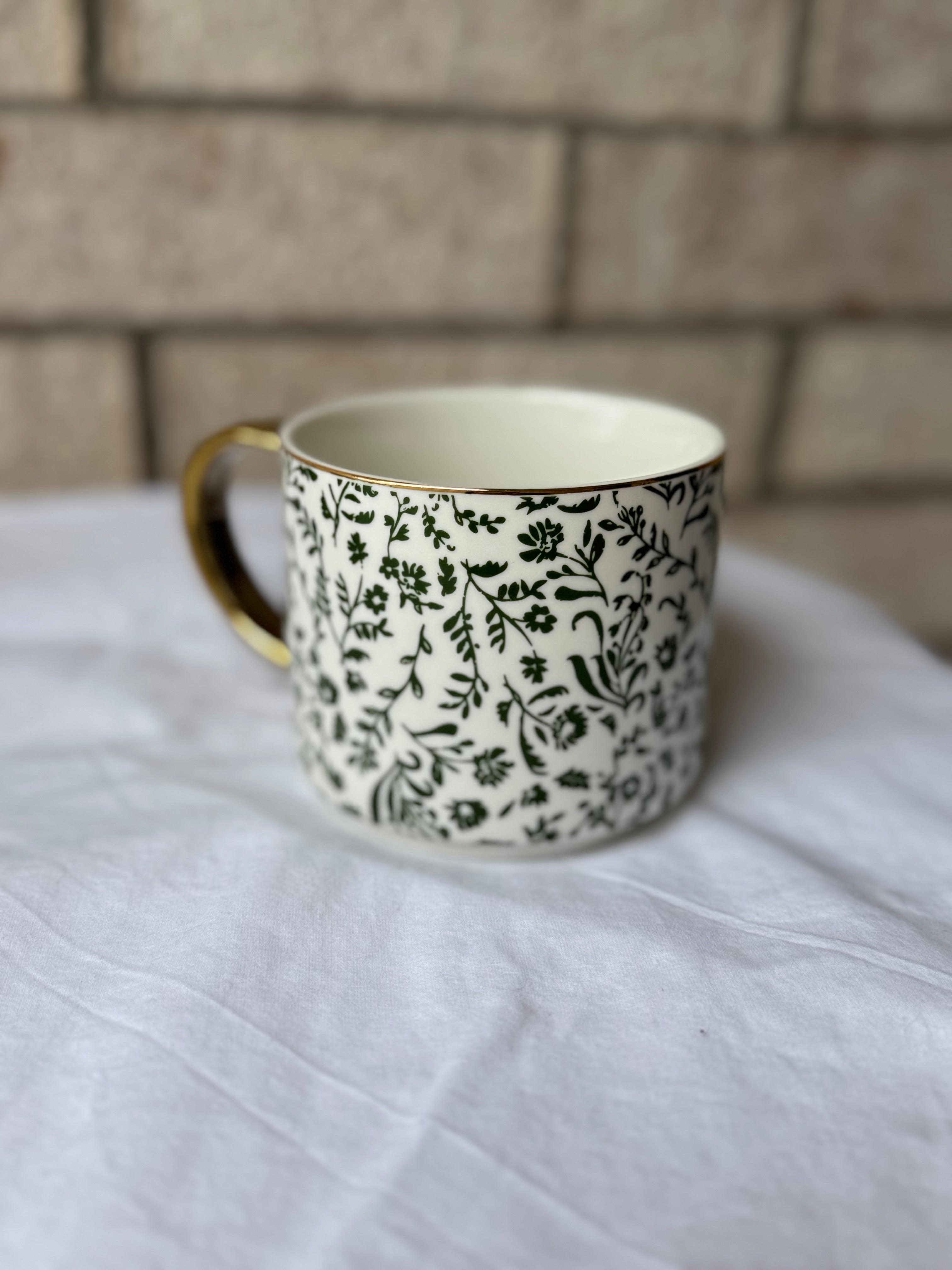 Green Floral Coffee Mug