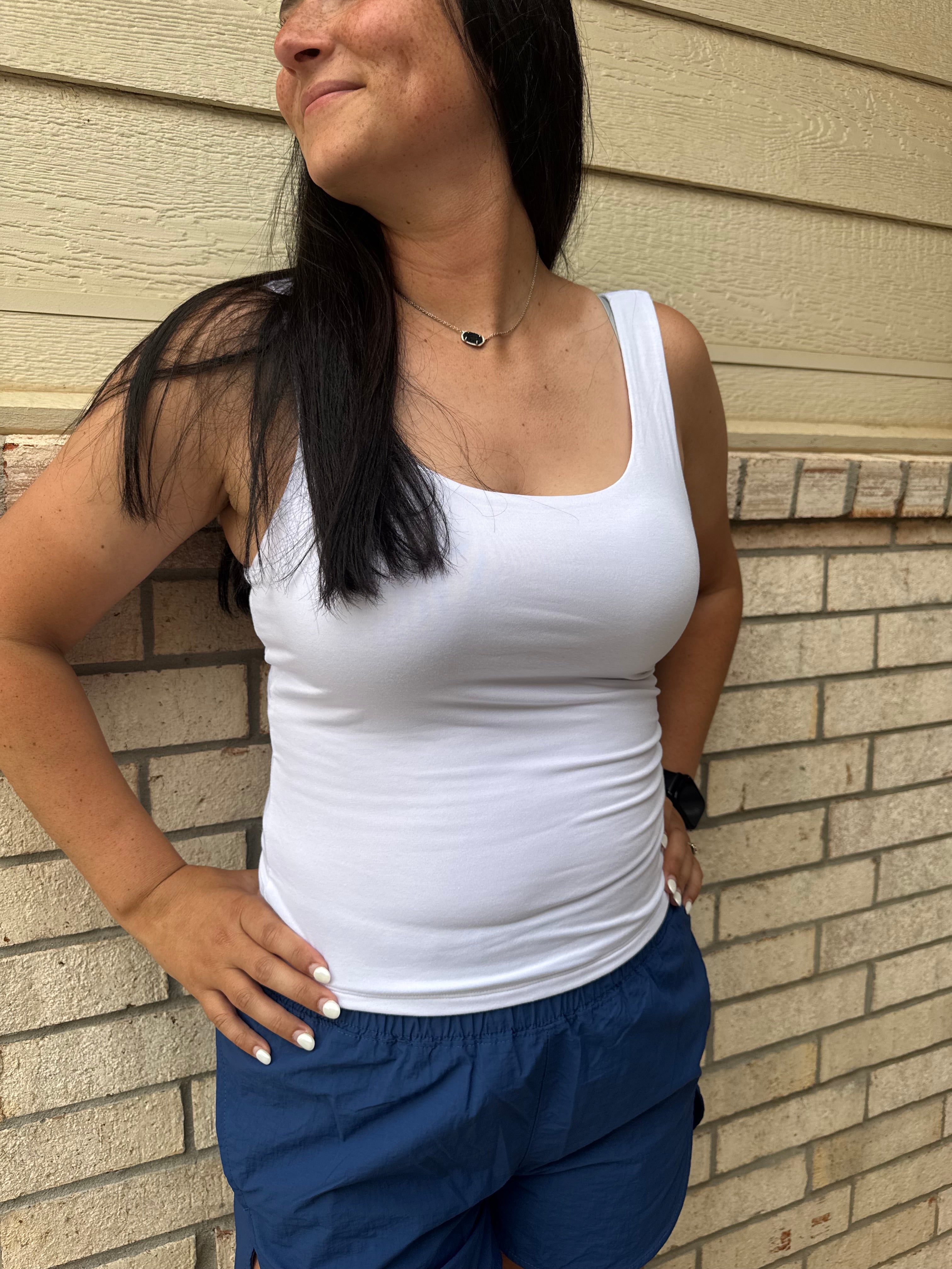 White Double Scoop Tank Top