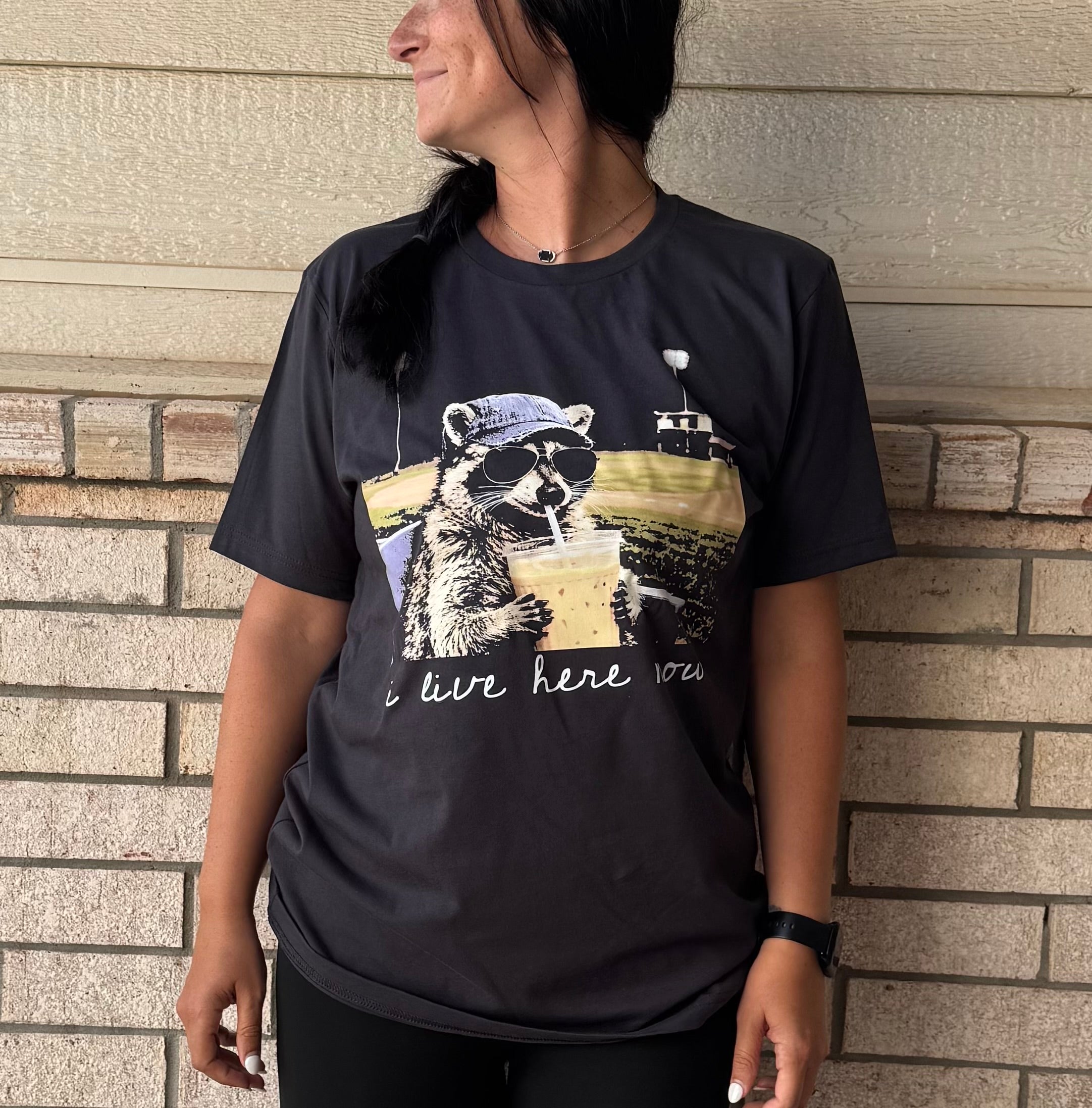 I Live Here Now Raccoon Tee